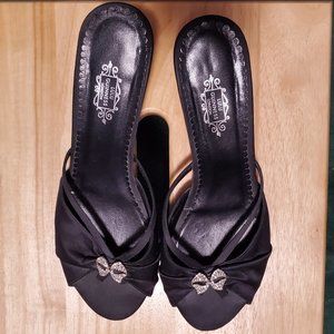 Lulu Guinness Black Peep-Toe Heel with Crystal Bow